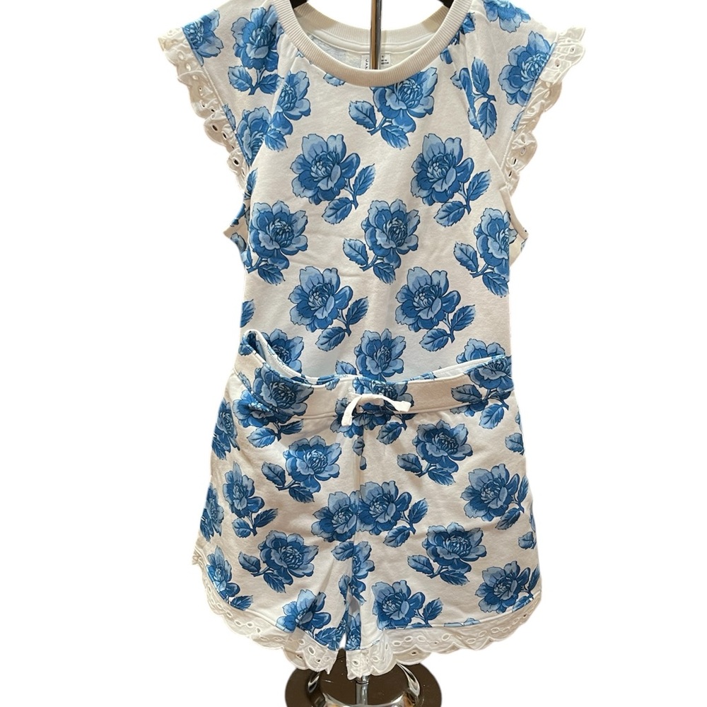 Janie and Jack Floral Blue and White Shirt and Shorts (NWT)